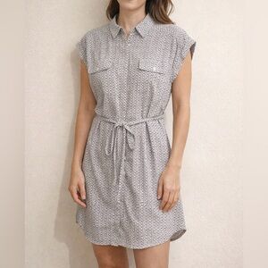 Express Printed Shirt Dress Tunic Medium Belted Tan Brown Mini Dress